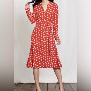 Boden Red and White Floral Long Sleeve Dress Without belt